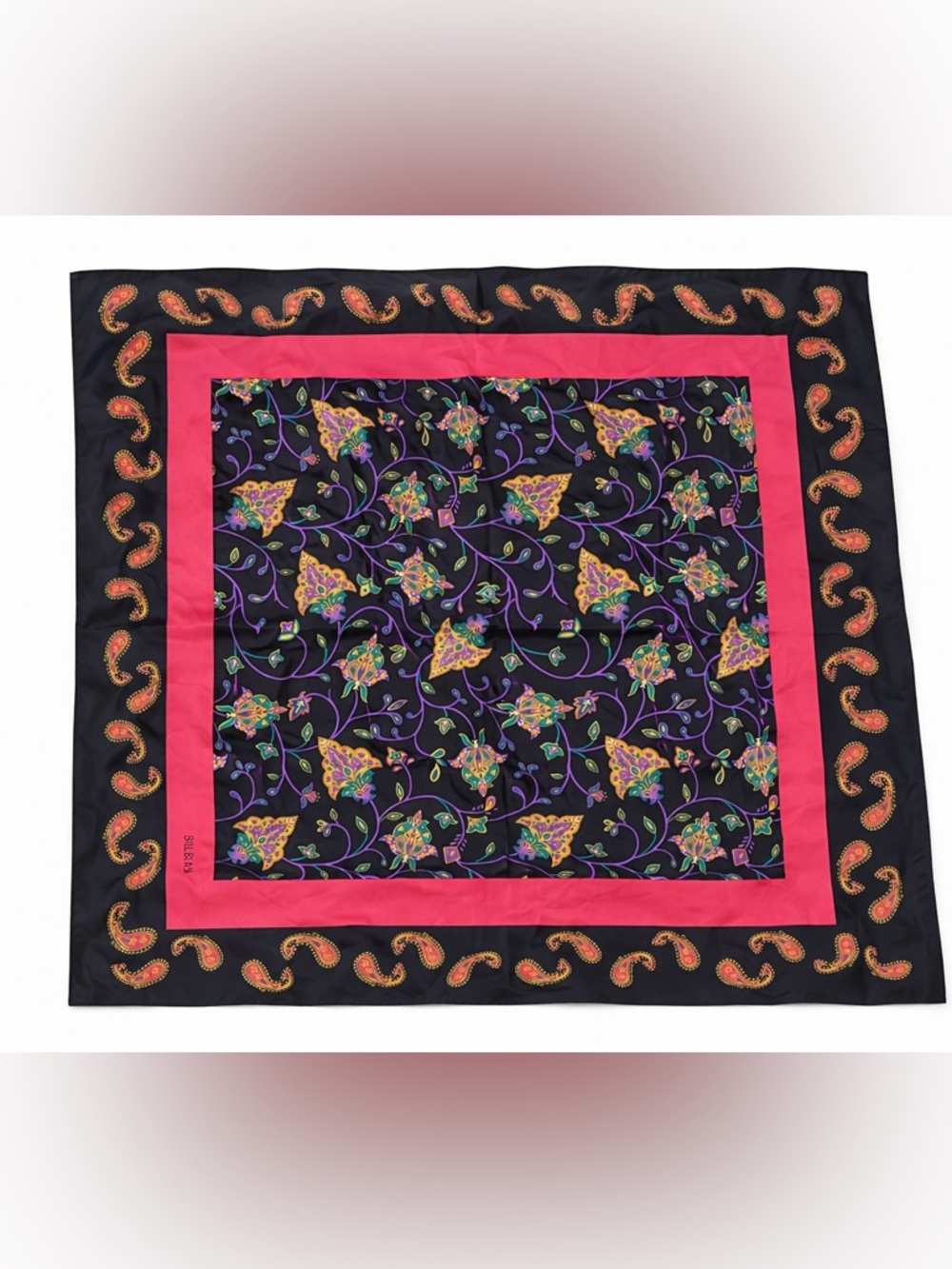 Vintage Bill Blass 100% Silk Scarf Square 30" Pink Paisley Headband